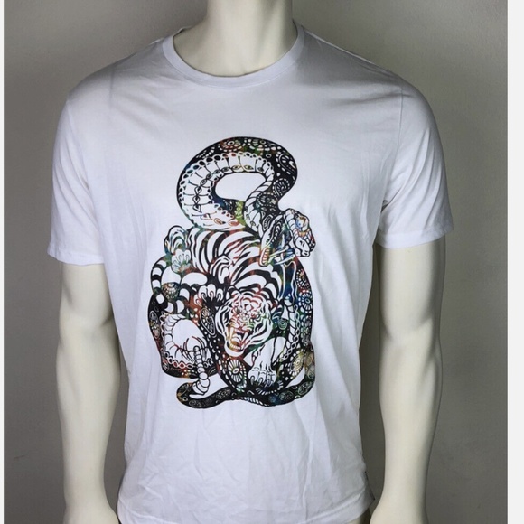 Robert Graham Cobra Tiger Graphic Print T Shirt Crew Neck White Mens - Picture 1 of 3